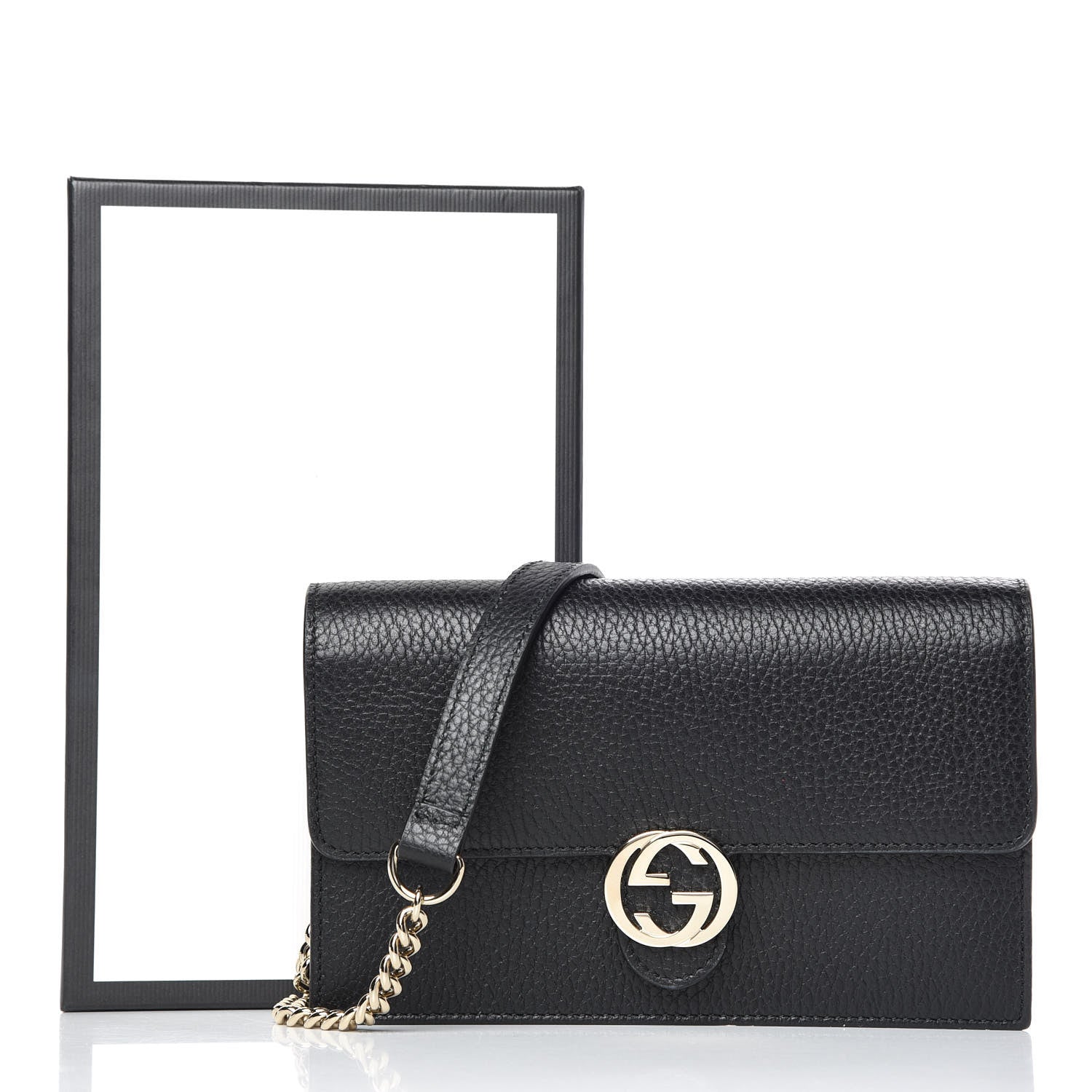 Gucci Dollar Calfskin Interlocking G Chain Wallet Black 10 of 10