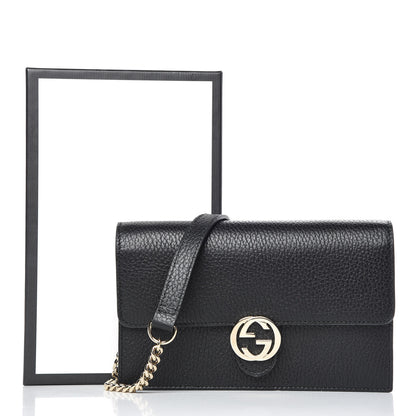 Gucci Dollar Calfskin Interlocking G Chain Wallet Black 10 of 10