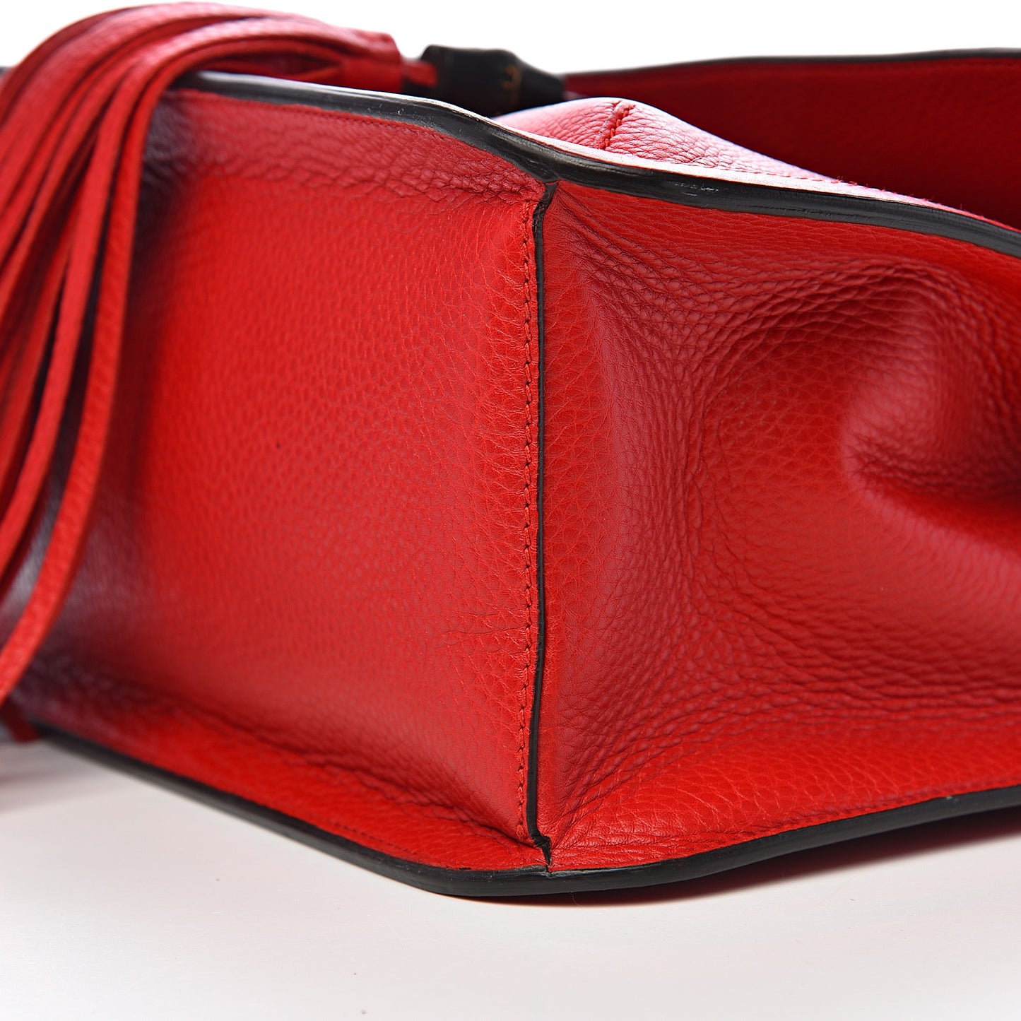 Pebbled Calfskin Bamboo Daily Flap Shoulder Bag Red