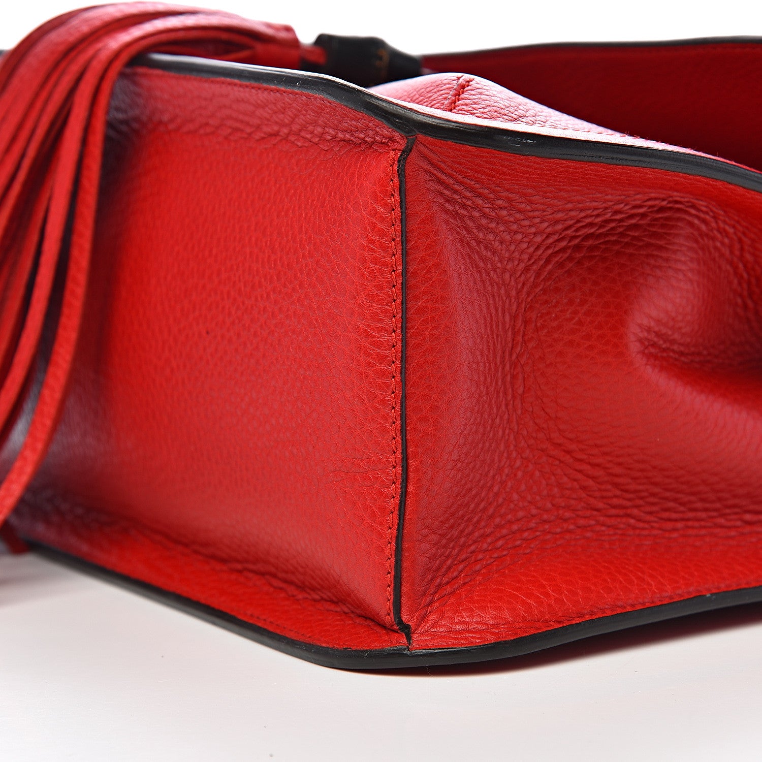 Gucci Pebbled Calfskin Bamboo Daily Flap Shoulder Bag Red 7 of 9