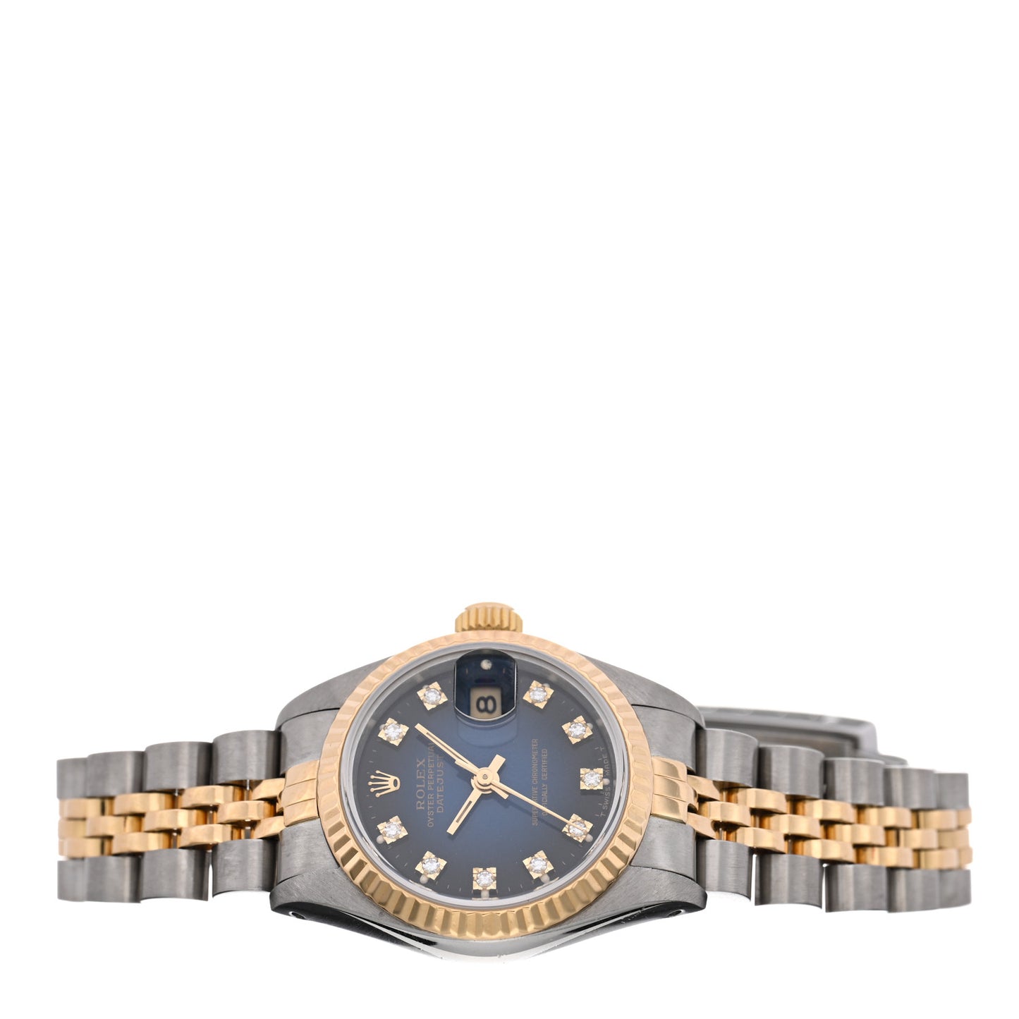 Stainless Steel 18K Yellow Gold Diamond 26mm Oyster Perpetual Datejust Watch Blue Gradient 69173