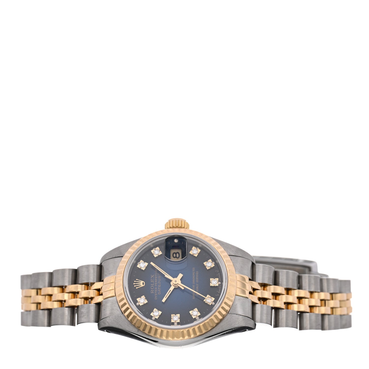 Rolex Stainless Steel 18K Yellow Gold Diamond 26mm Oyster Perpetual Datejust Watch Blue Gradient 69173 2 of 4