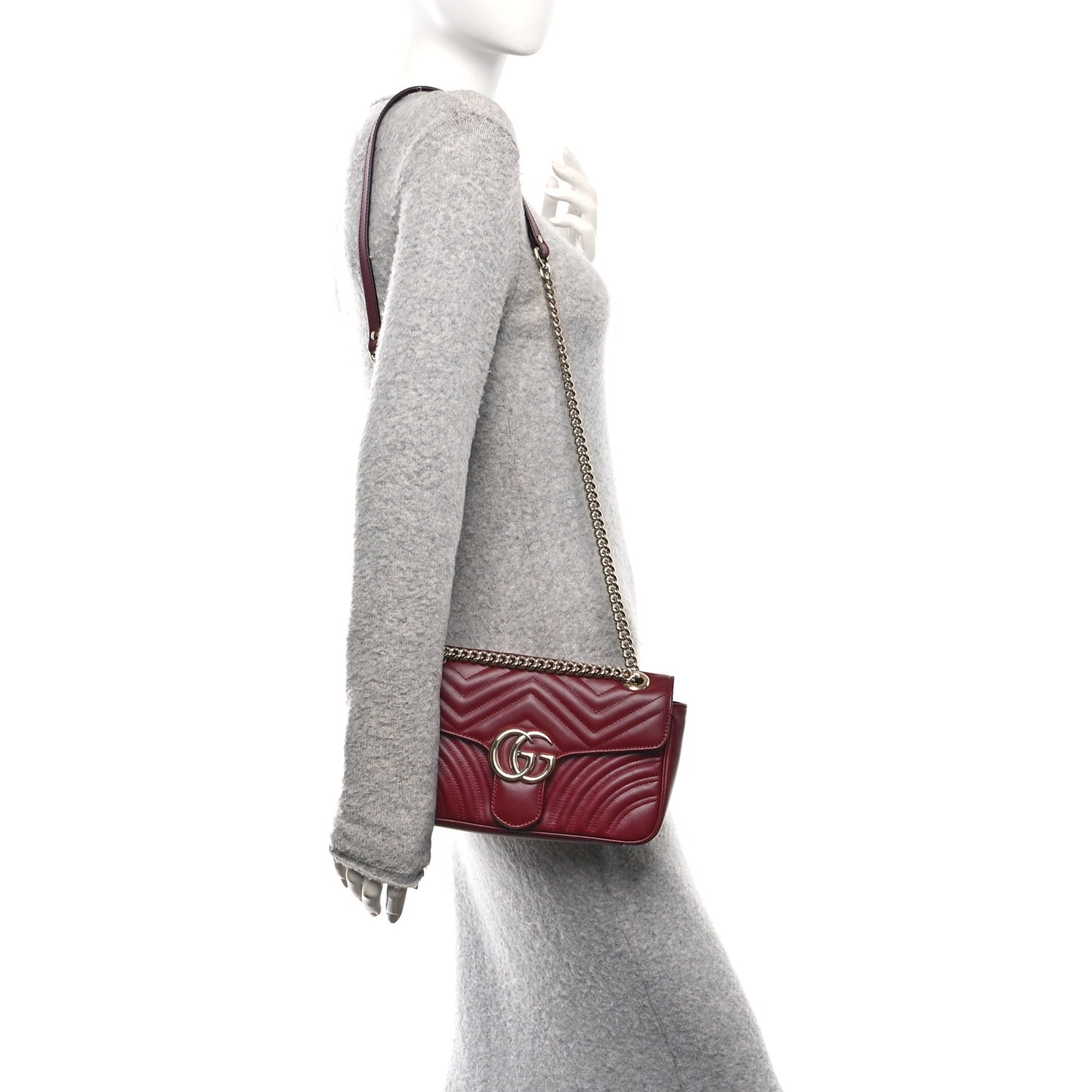 Calfskin Matelasse Small GG Marmont Shoulder Bag Rosso Ancora