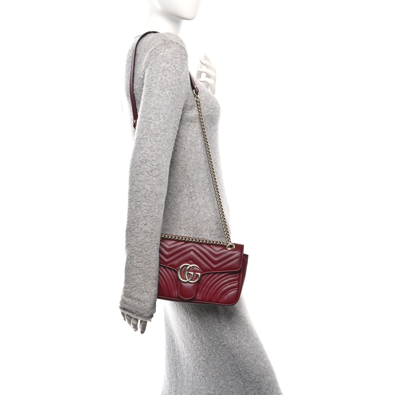 Gucci Calfskin Matelasse Small GG Marmont Shoulder Bag Rosso Ancora 2 of 10