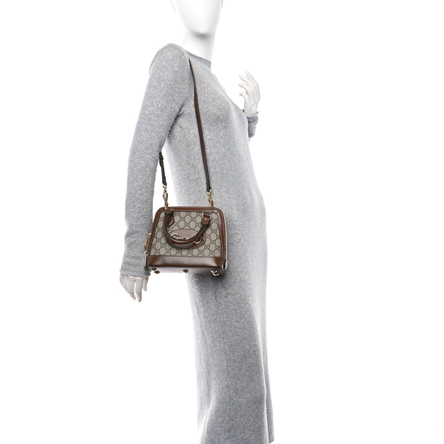 Gucci GG Supreme Monogram Azalea Calfskin Mini Horsebit 1955 Top Handle Bag Beige Ebony Brown Sugar 2 of 11