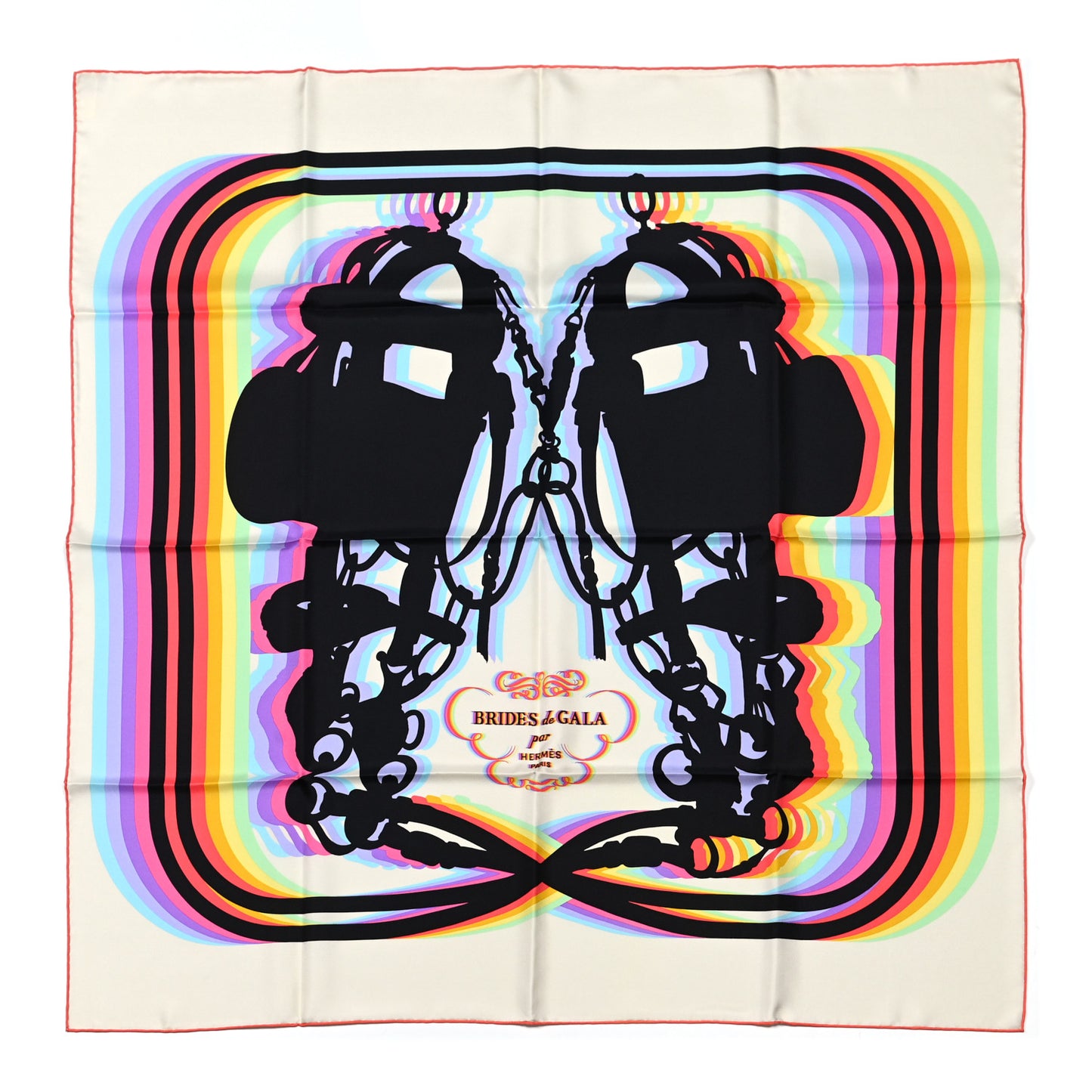 Silk Brides De Gala Shadow Scarf 90 Creme Black Rose Fluo