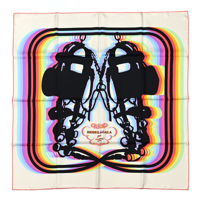 Hermes Silk Brides De Gala Shadow Scarf 90 Creme Black Rose Fluo 1 of 4