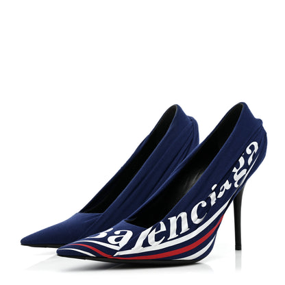 Balenciaga Jersey Crepe Political Campaign Logo Knife 115 Pointed Pumps 38.5 Pacifique White Rouge 3 of 8