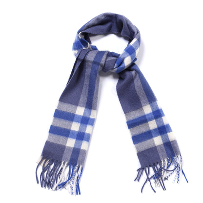 Burberry Cashmere Giant Check Fringe Scarf Blue 2 of 4