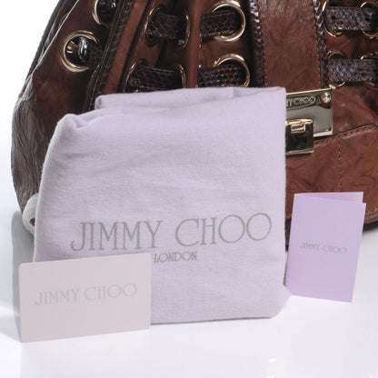 Jimmy Choo Leather Watersnake Trim Riki Tote Bag Brown 4 of 8