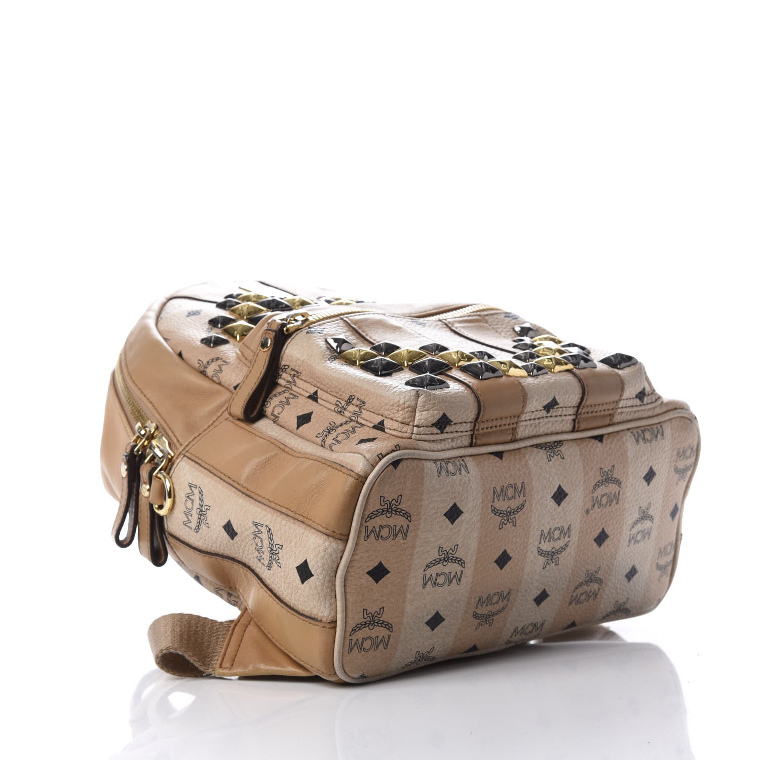 MCM Visetos Striped Studded Small Stark M Backpack Beige 3 of 10