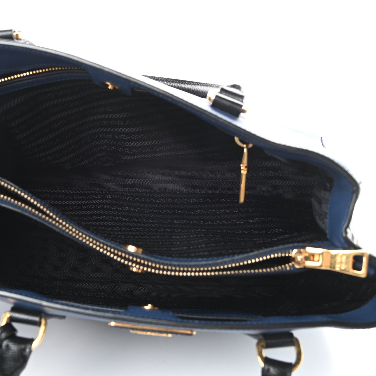 Prada Saffiano Lux Bi-Color Medium Tote Bluette Black 5 of 13