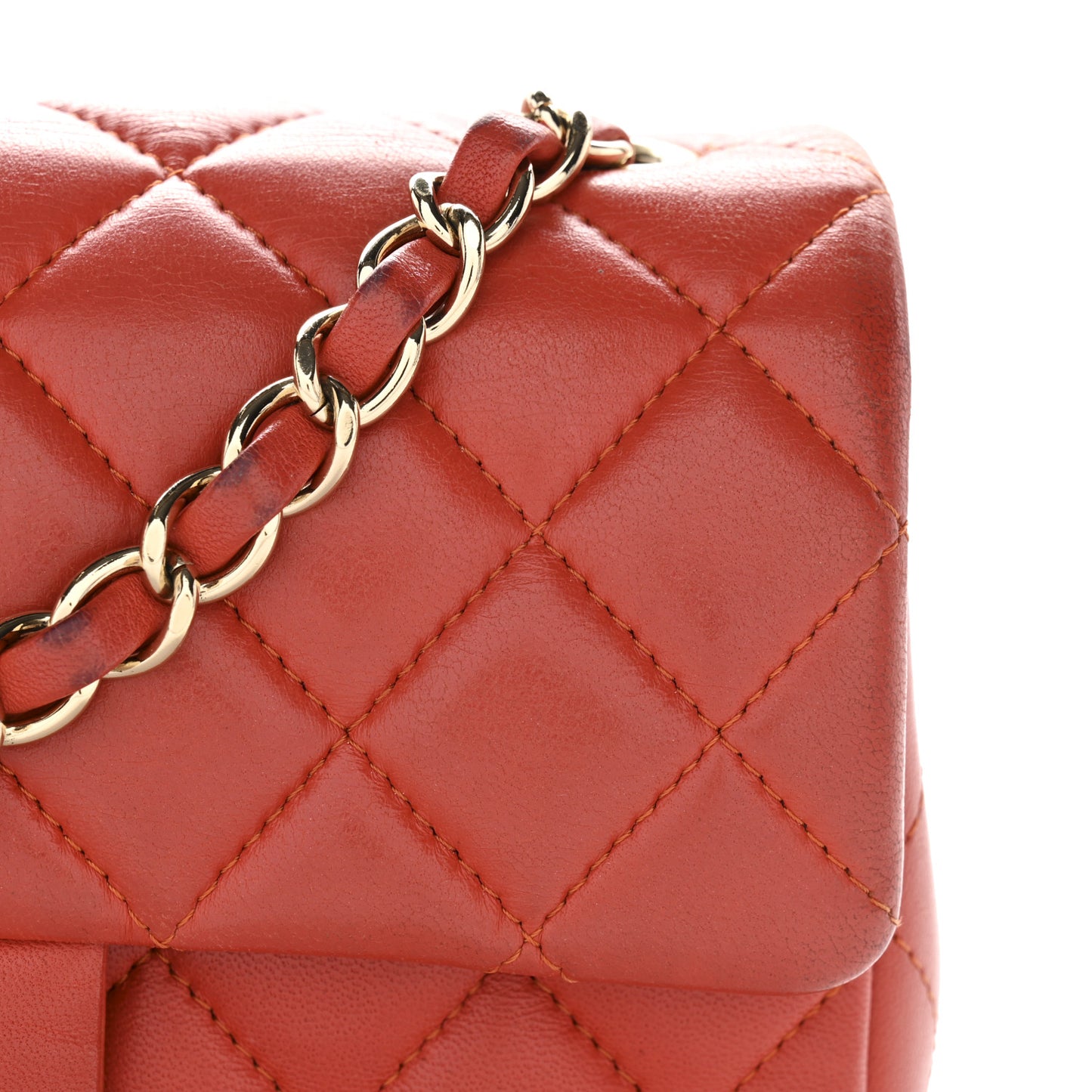 Lambskin Quilted Mini Rectangular Flap Orange