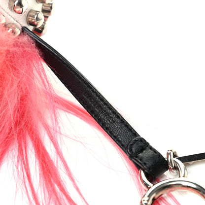 Fendi Shiny Nappa Goat Fox Fur Studded Punkito Karlito Bag Charm White Black Azalea 4 of 4