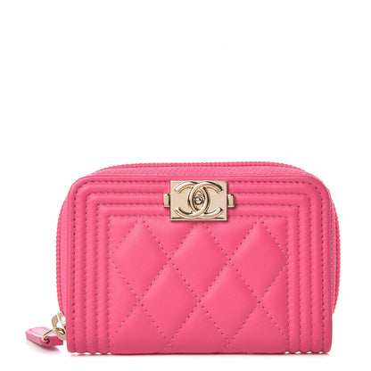 Chanel Lambskin Quilted Boy Zip Around Coin Purse Wallet Fuchsia 1 of 8