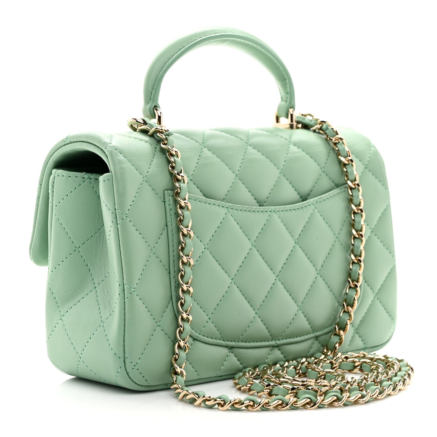 Lambskin Quilted Mini Top Handle Rectangular Flap Light Green