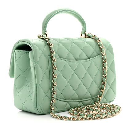 Chanel Lambskin Quilted Mini Top Handle Rectangular Flap Light Green 3 of 10