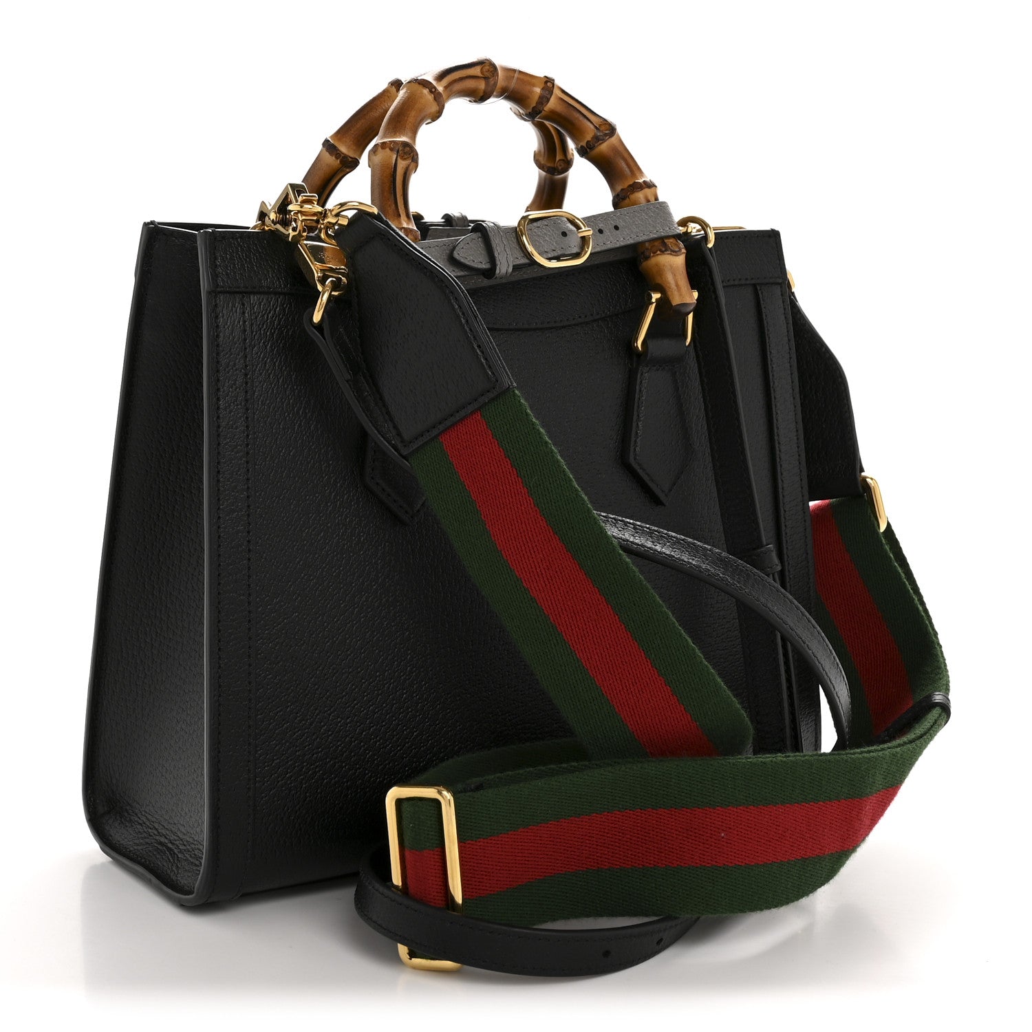 Gucci Textured Dollar Calfskin Web Small Diana Tote Bag Black Dusty Grey 2 of 11