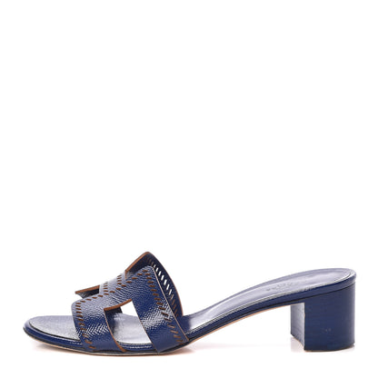 Hermes Patent Epsom Oasis Sandals 36.5 Bleu Saphir 1 of 15
