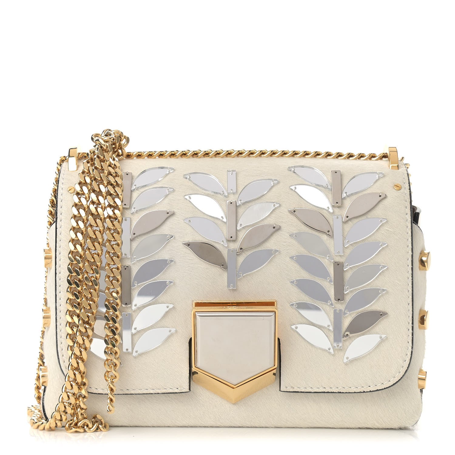 Jimmy Choo Calf Hair Mirror Embellished Lockett Petite Shoulder Bag White 1 of 10
