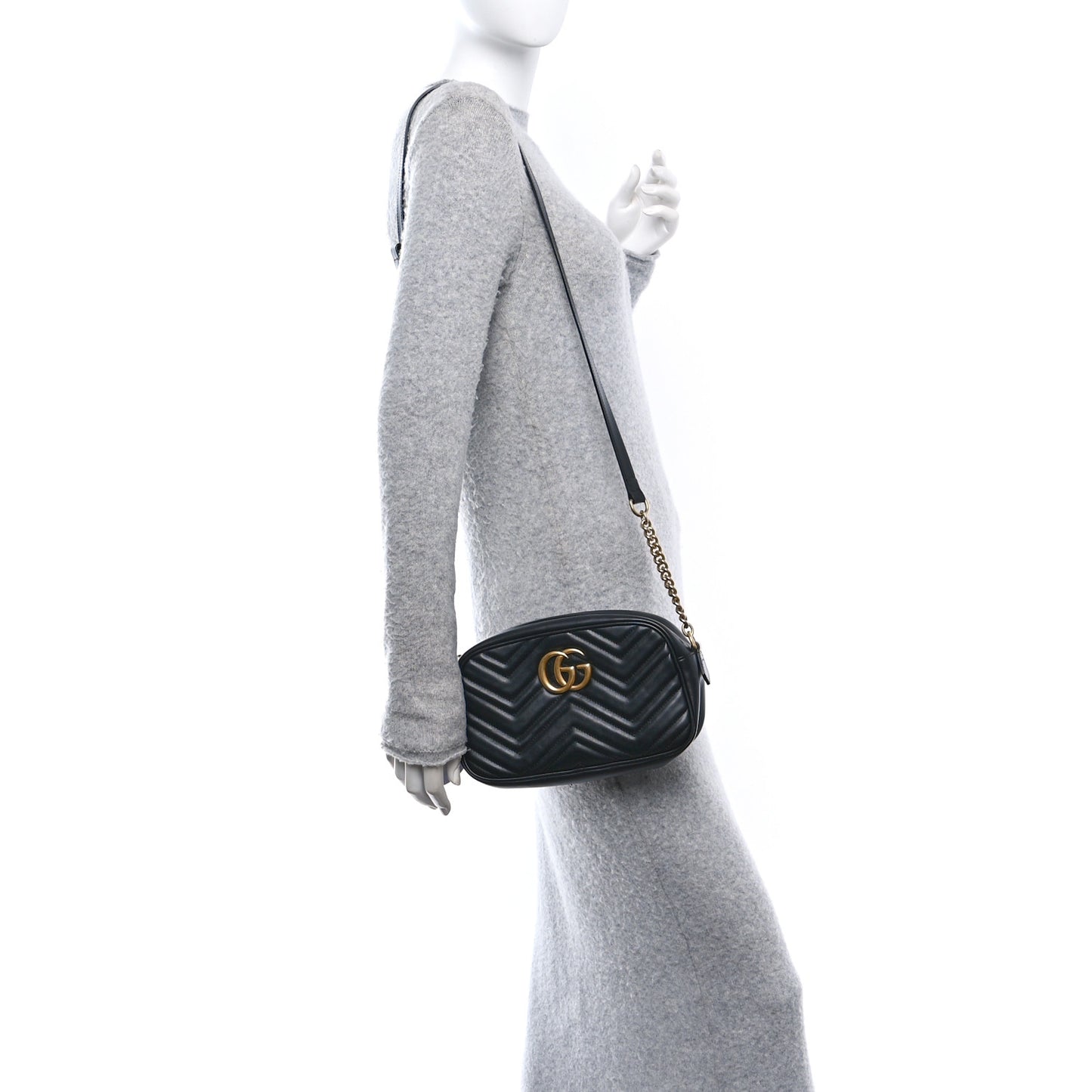 Calfskin Matelasse Small GG Marmont Chain Shoulder Bag Black