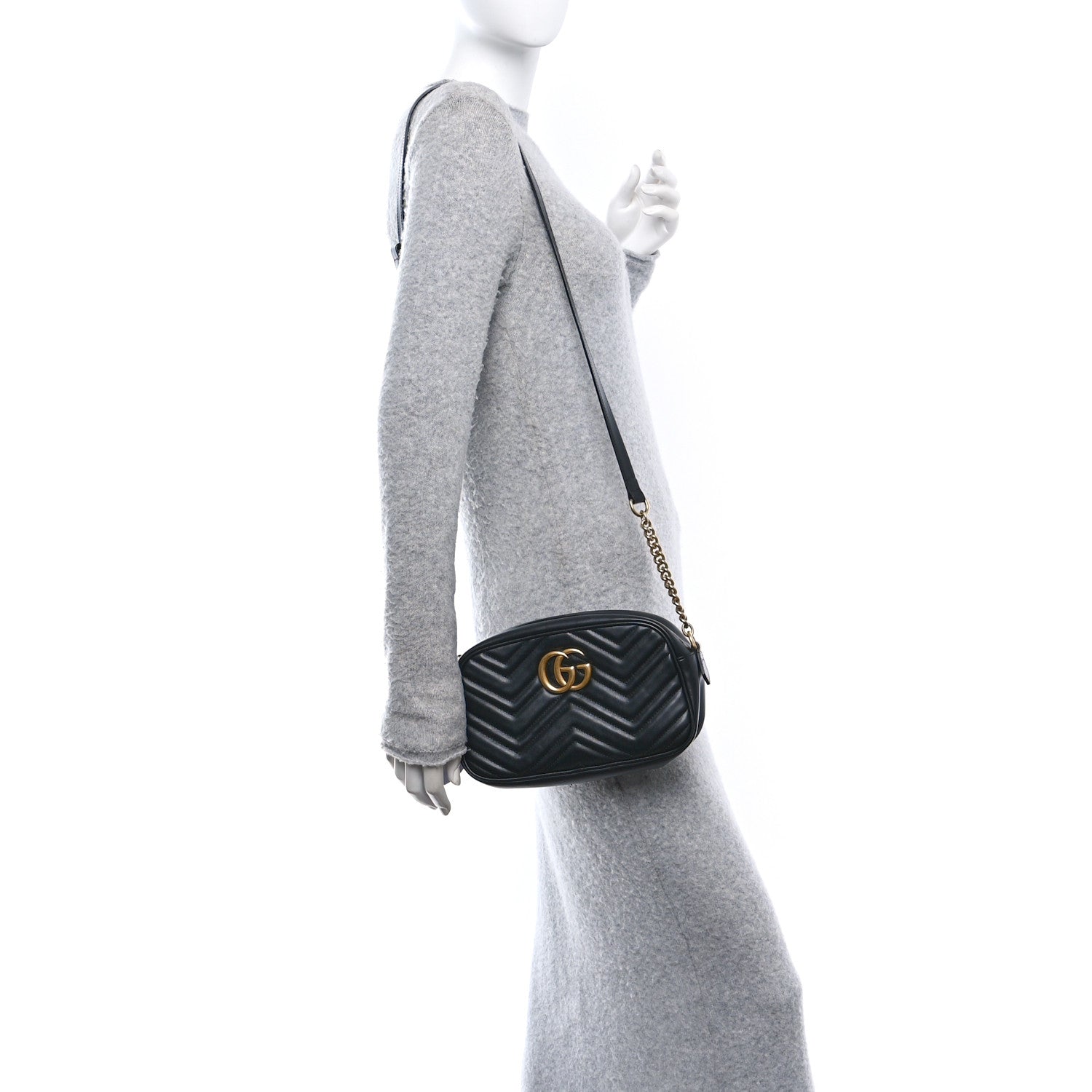 Gucci Calfskin Matelasse Small GG Marmont Chain Shoulder Bag Black 2 of 11