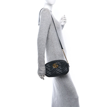 Gucci Calfskin Matelasse Small GG Marmont Chain Shoulder Bag Black 2 of 11