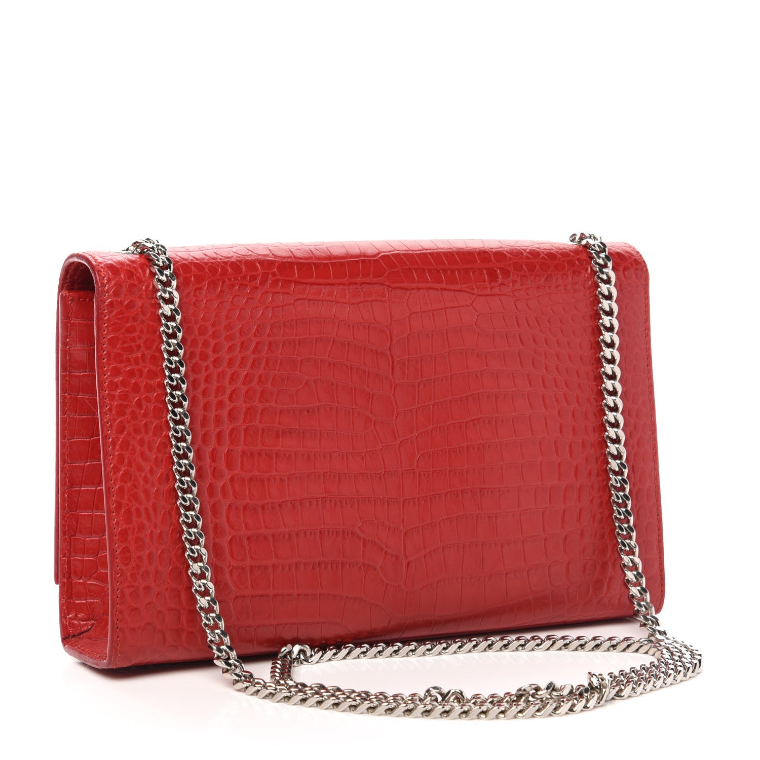 Saint Laurent Calfskin Crocodile Embossed Medium Classic Monogram Kate Tassel Satchel Red 3 of 12