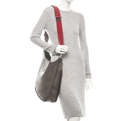 Hermes Taurillon Clemence Amazone Evelyne III TGM Etain Rouge Casaque 2 of 8