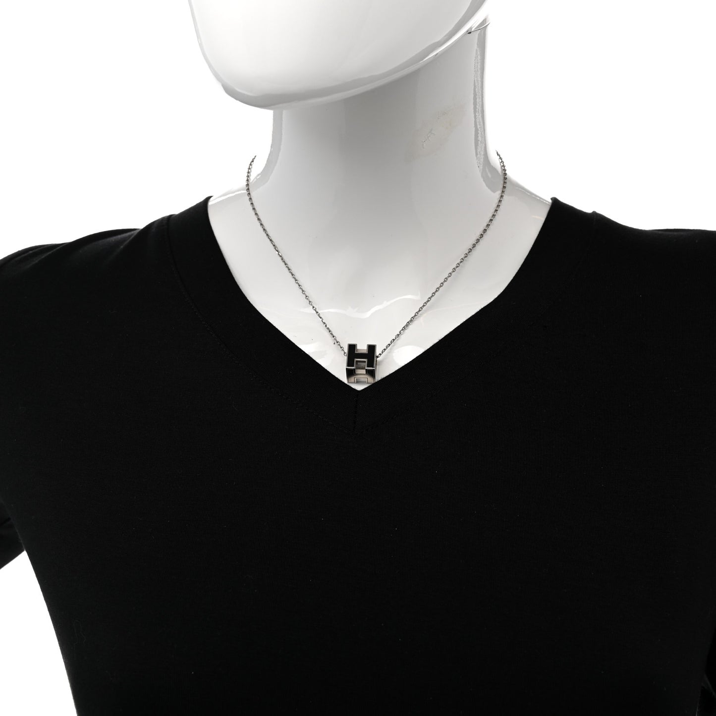 Lacquered Palladium Cage d'H Pendant Necklace Black