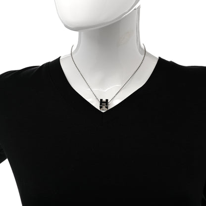 Hermes Lacquered Palladium Cage d'H Pendant Necklace Black 2 of 7