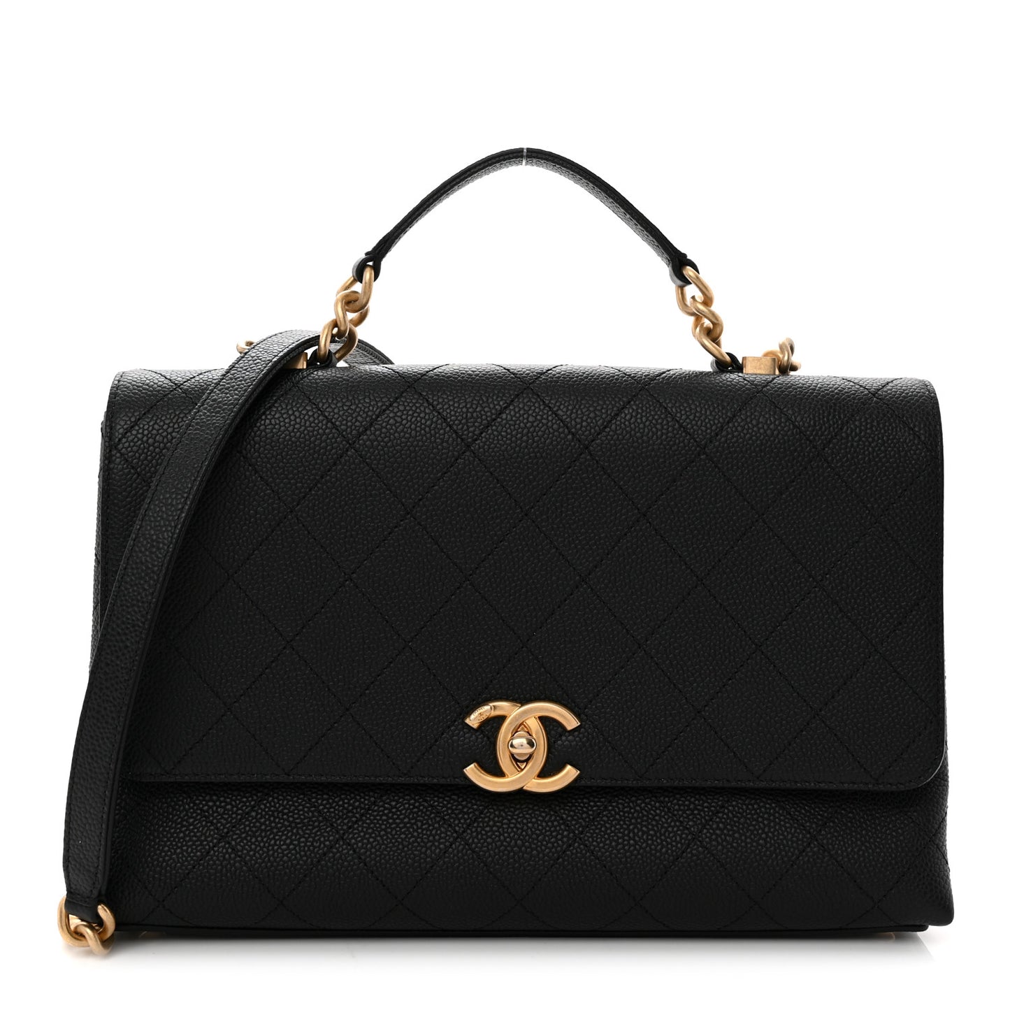 Grained Calfskin Stitched Flap Black