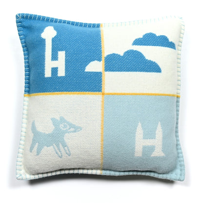 Hermes Wool Cashmere Avalon Epopee Pillow PM Bleu Paon Celadon 1 of 3