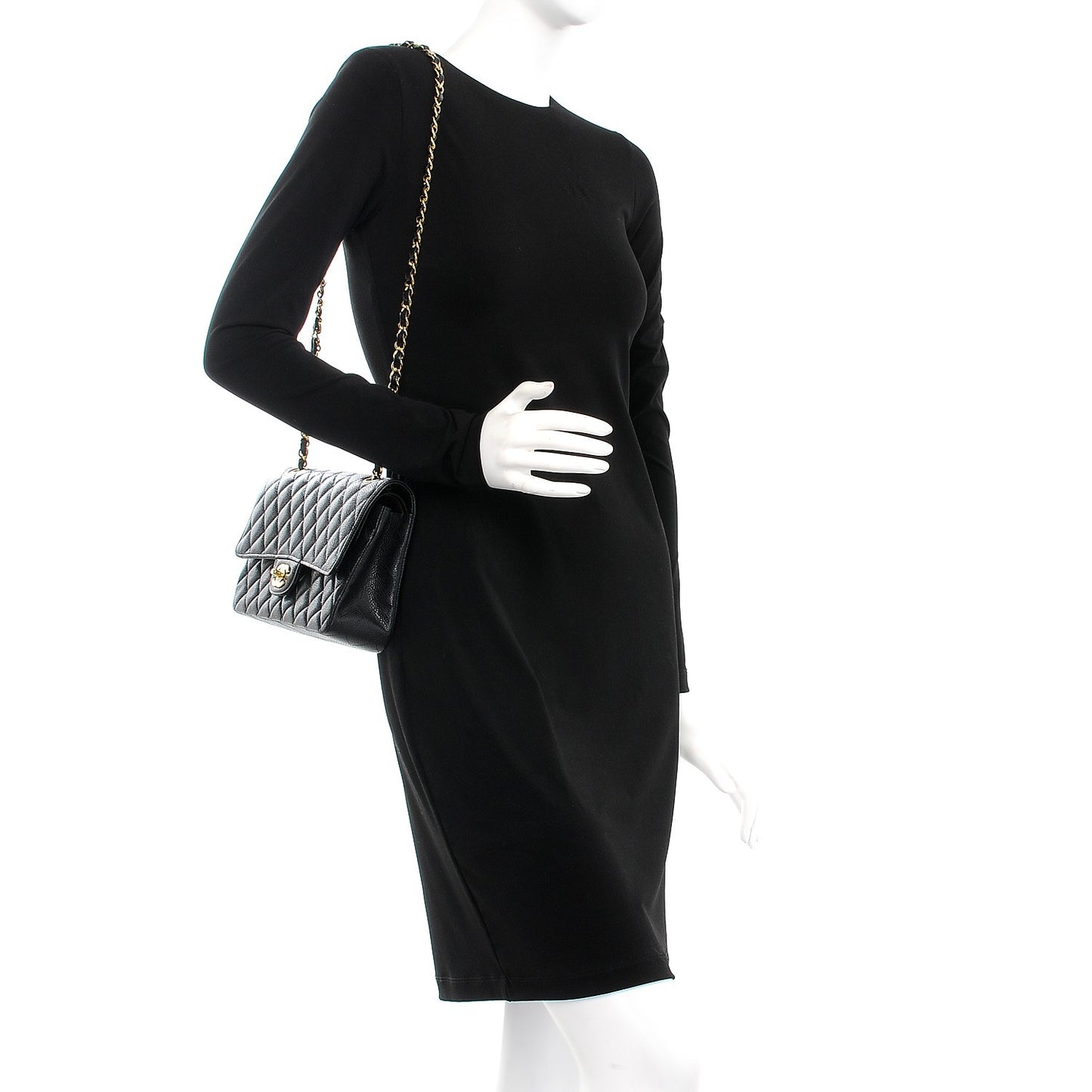 Caviar Quilted Medium Double Flap Black