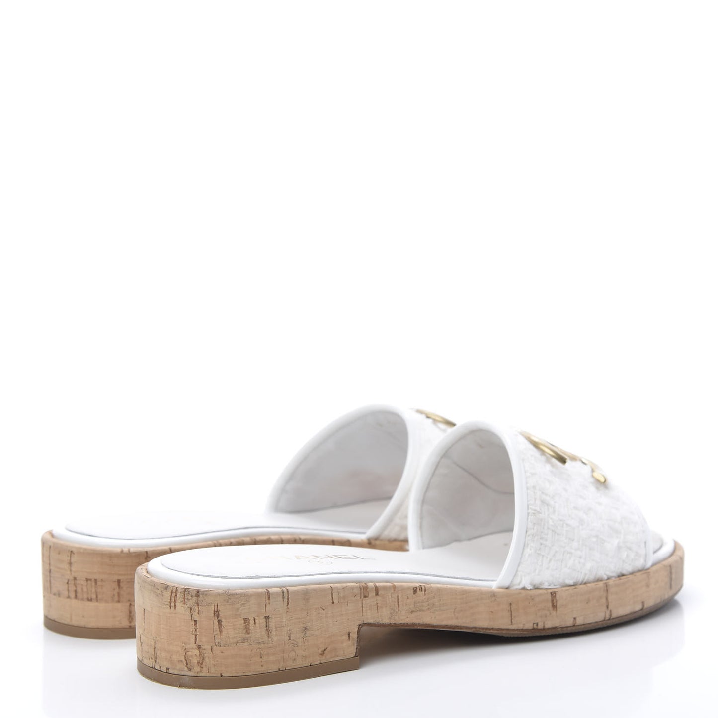 Tweed Cork CC Mule Sandal 39.5 Silk White