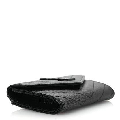 Saint Laurent Grain De Poudre Matelasse Chevron Small Monochrome Monogram Envelope Wallet Black 4 of 7