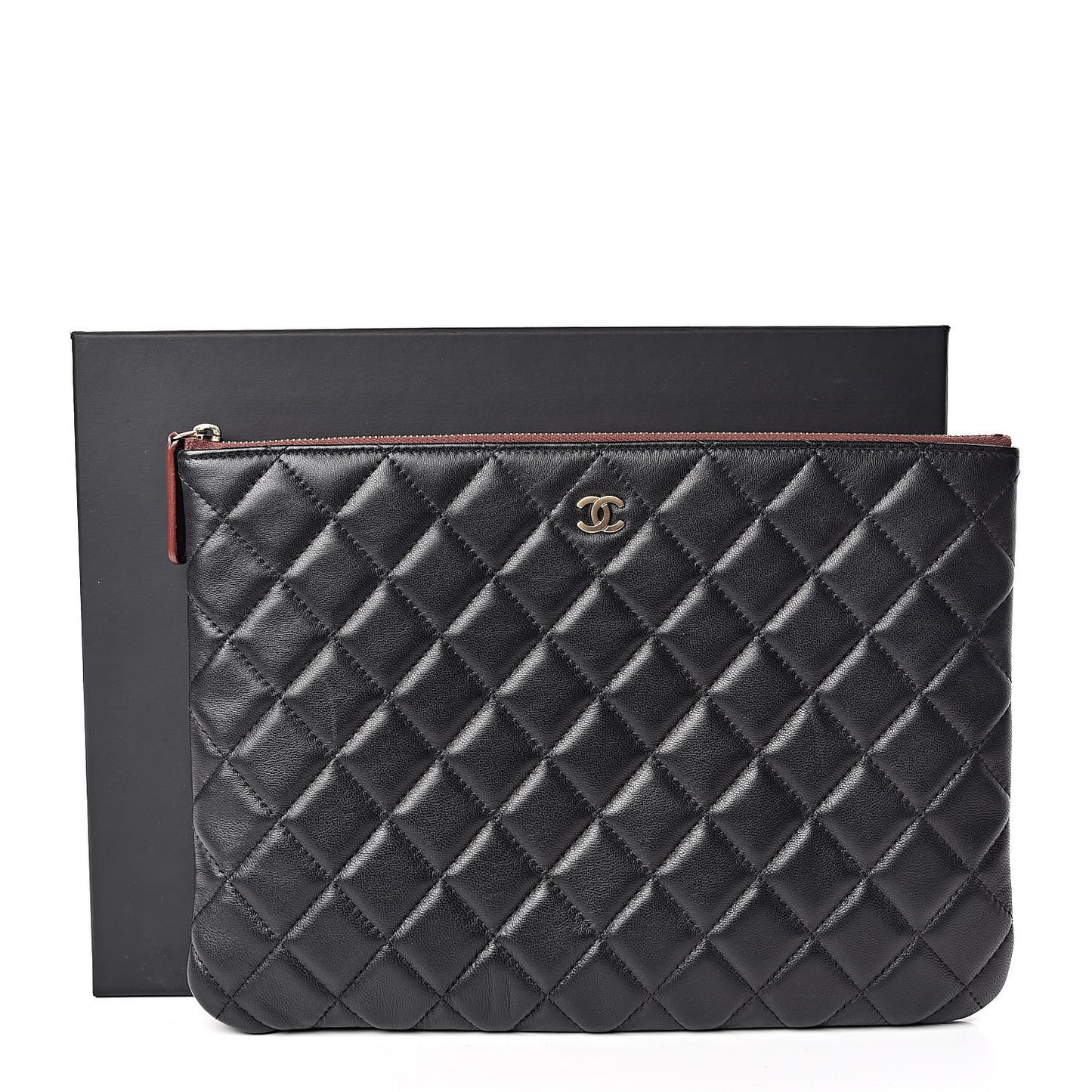 Lambskin Quilted Medium Cosmetic Case Black