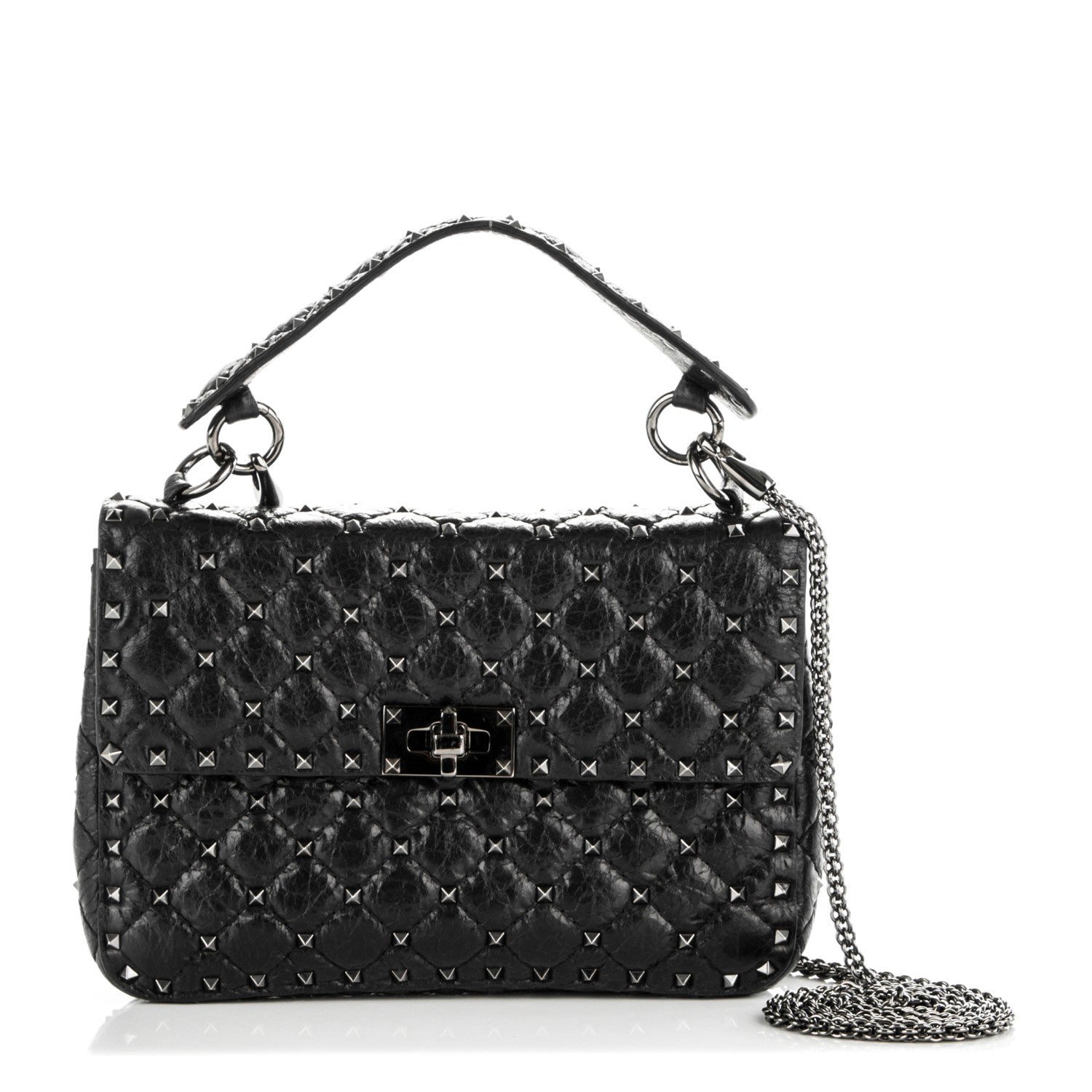 Valentino Garavani Craquele Nappa Medium Rockstud Spike Shoulder Bag Black 1 of 7