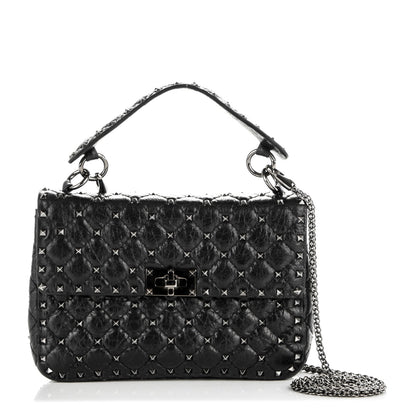Valentino Garavani Craquele Nappa Medium Rockstud Spike Shoulder Bag Black 1 of 7