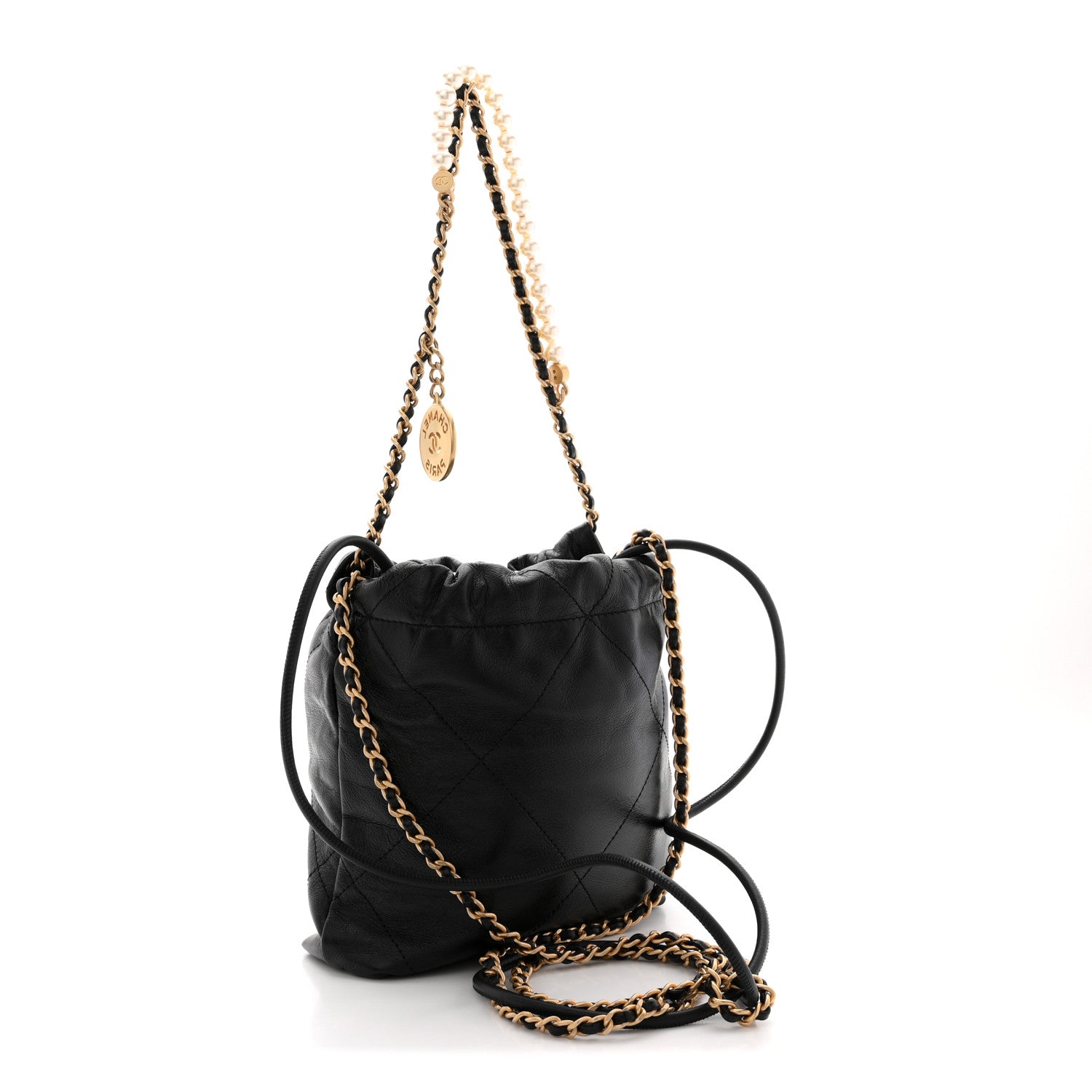 Chanel Shiny Crumpled Calfskin Quilted Pearl Mini Chanel 22 Black 4 of 12