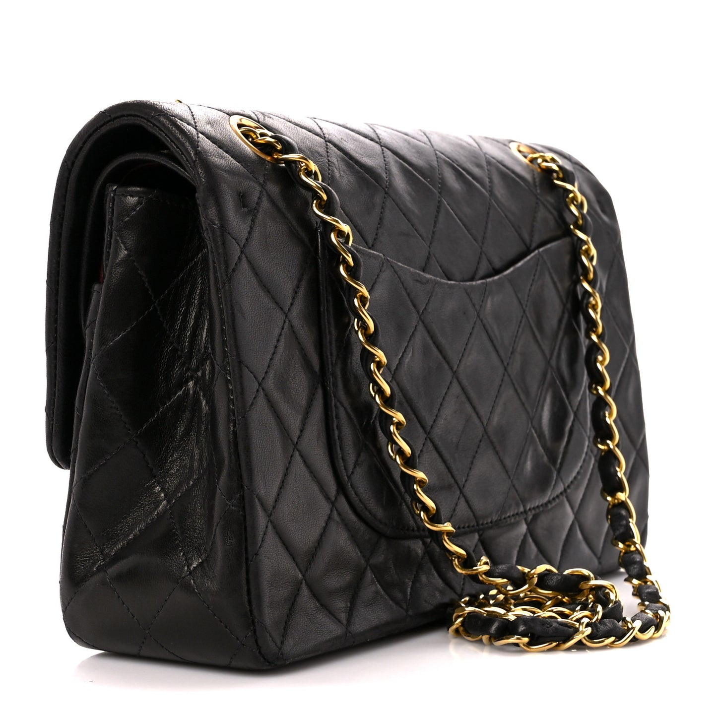 Lambskin Quilted Medium Double Flap Black