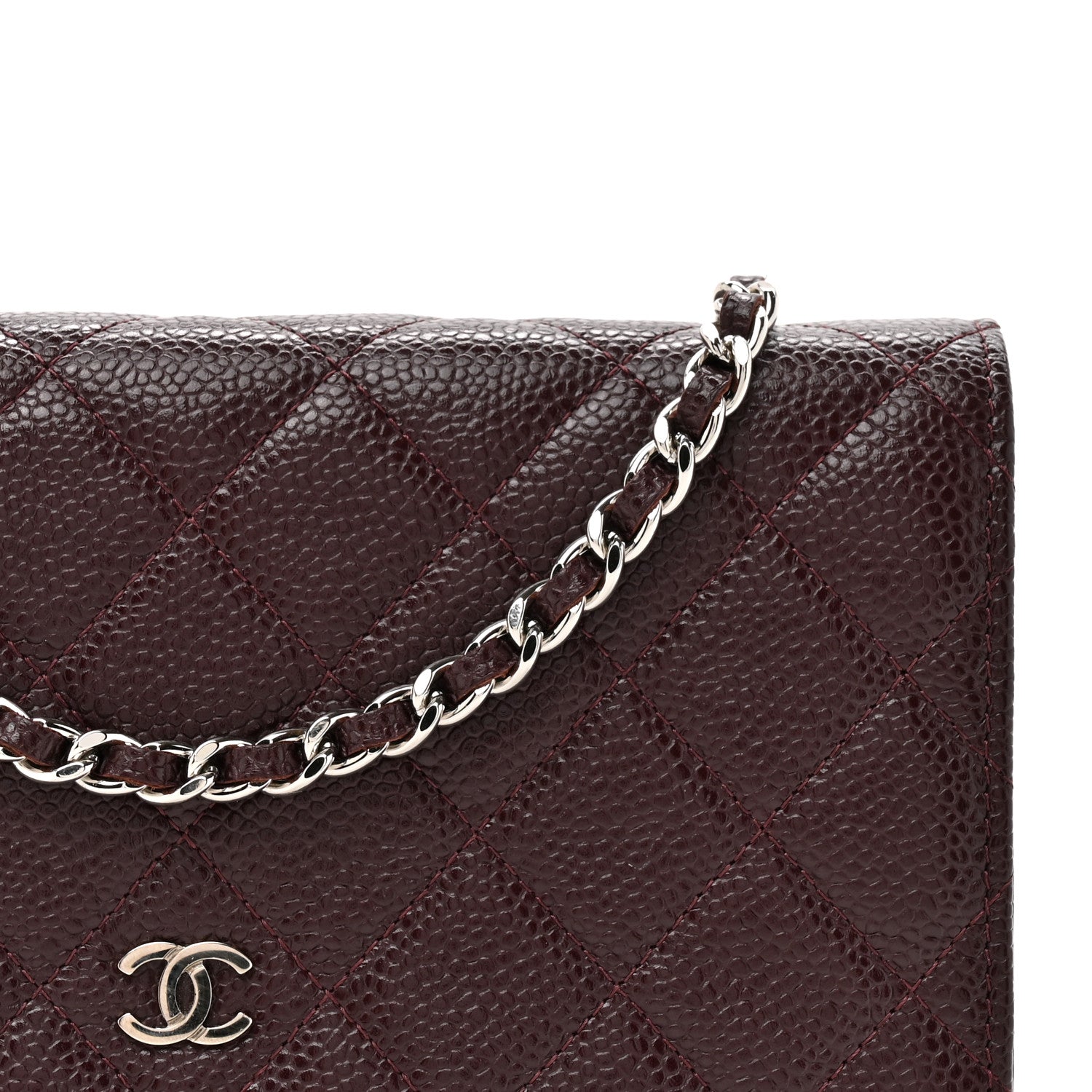 Chanel Caviar Quilted Wallet on Chain WOC Burgundy 9 of 12
