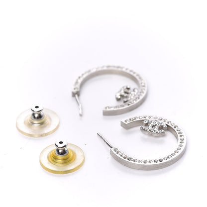 Chanel Crystal CC Hoop Earrings Silver 5 of 6