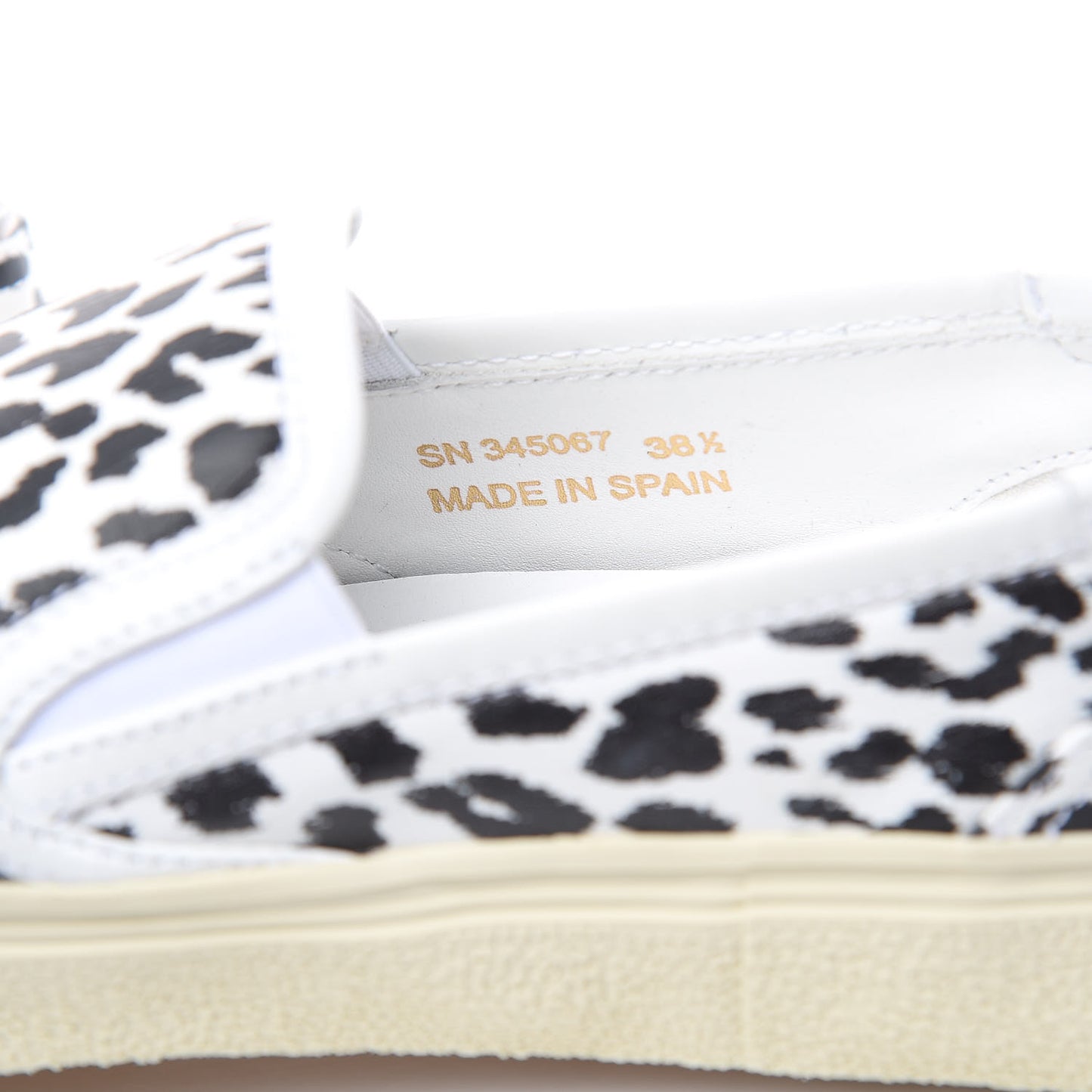 Soft Calfskin Babycat Leopard Womens Skate Slip On Sneakers 38.5 Black White