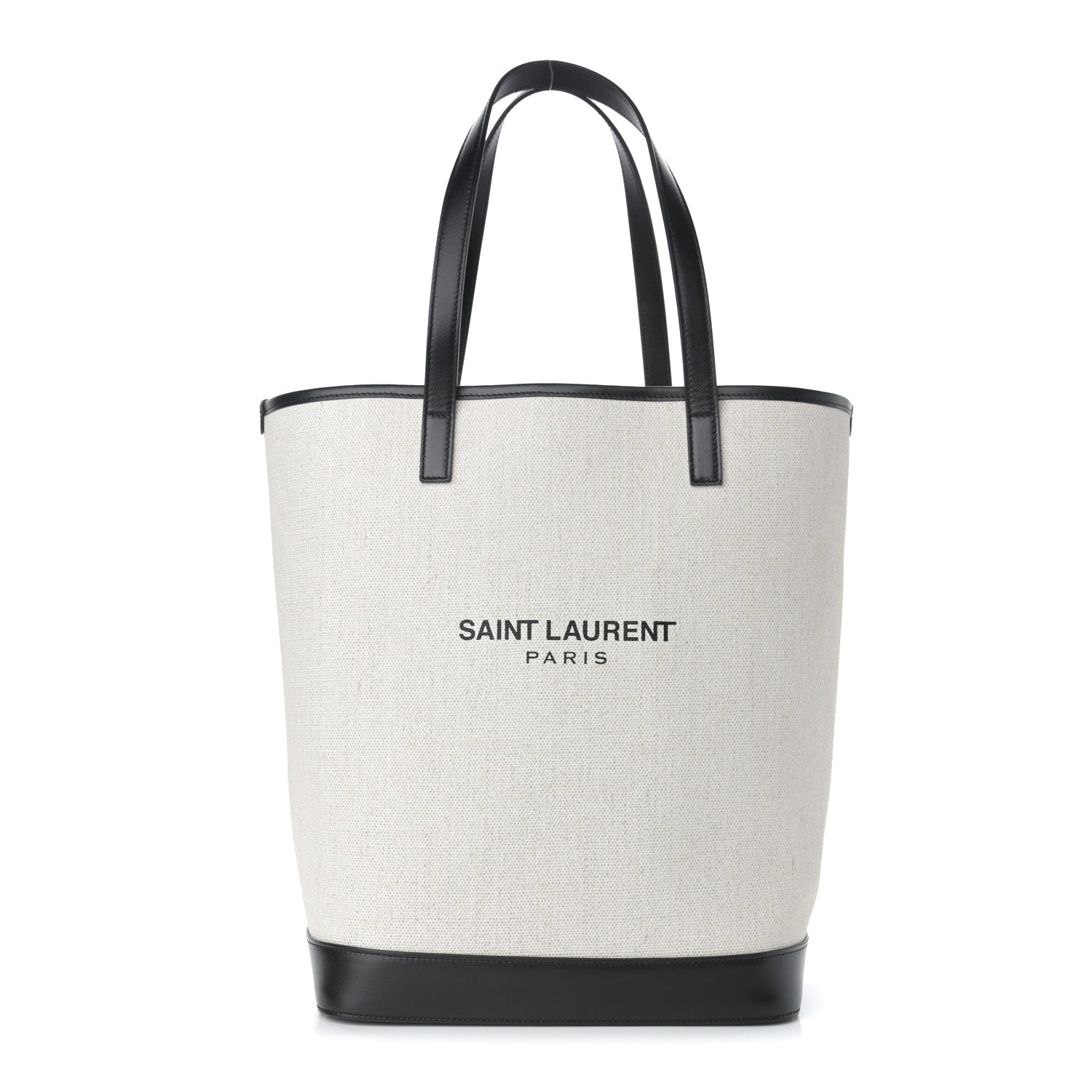 Saint Laurent Canvas Calfskin Teddy Drawstring Shopping Tote White Black 3 of 12