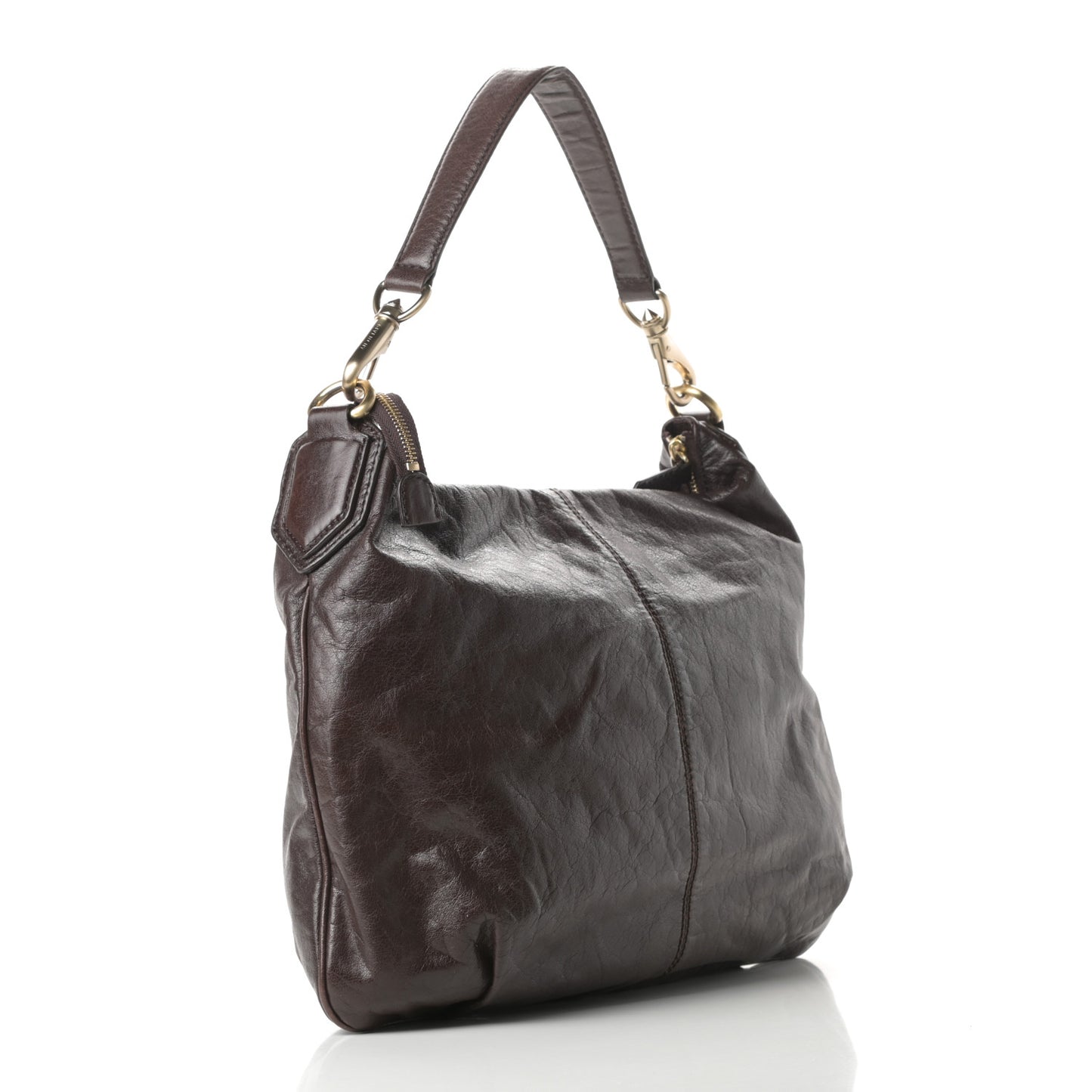 Calfskin Zip Top Hobo Brown