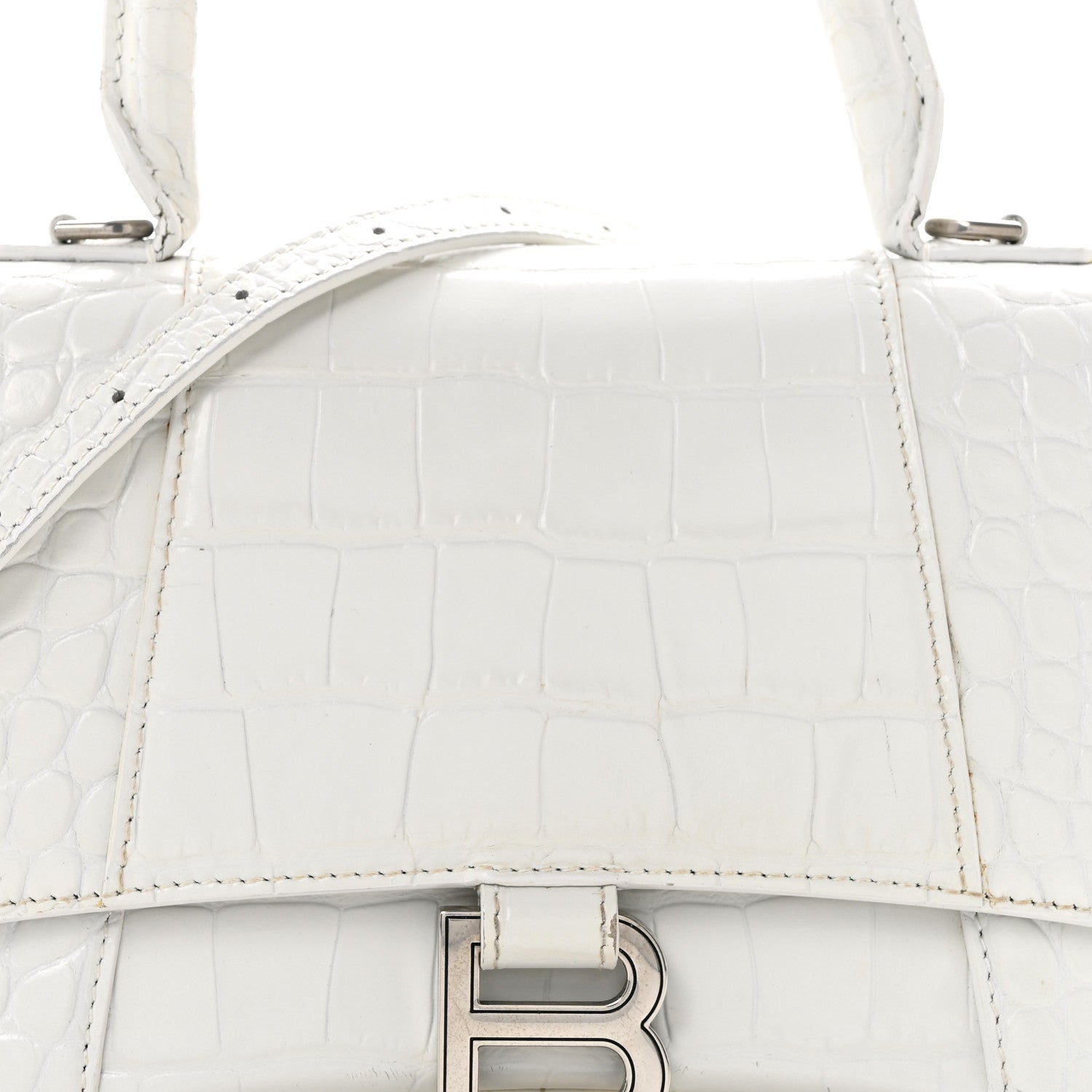 Balenciaga Calfskin Crocodile Embossed Small Hourglass Top Handle Bag White 8 of 15