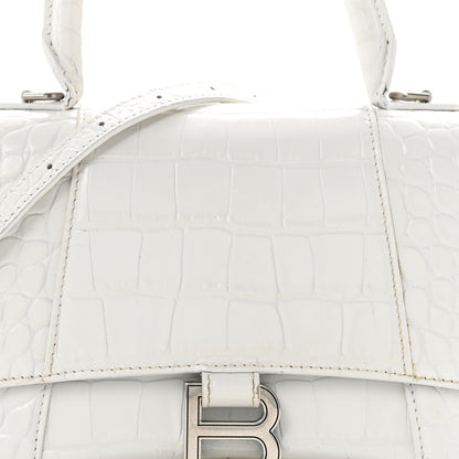Balenciaga Calfskin Crocodile Embossed Small Hourglass Top Handle Bag White 8 of 15