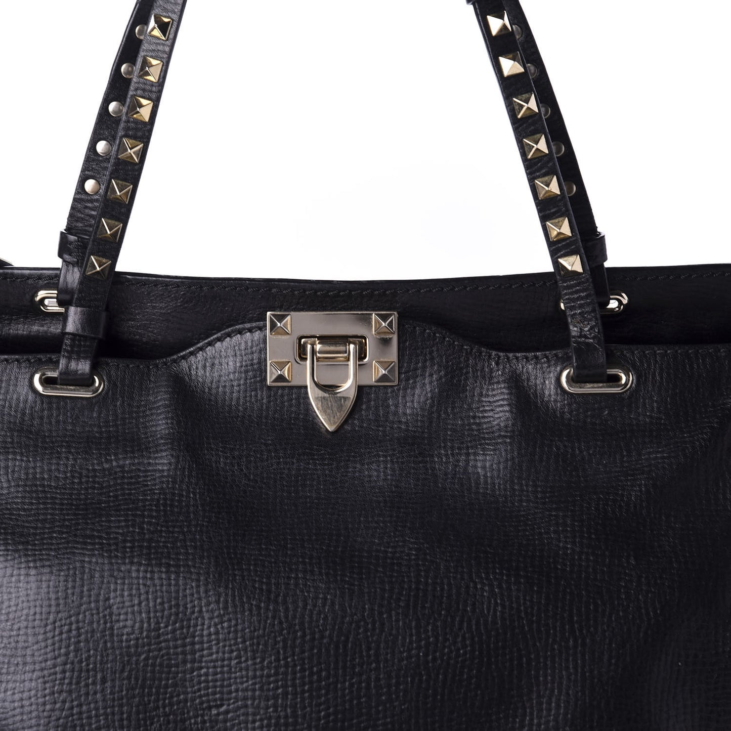 Textured Calfskin Medium Rockstud Tote Black
