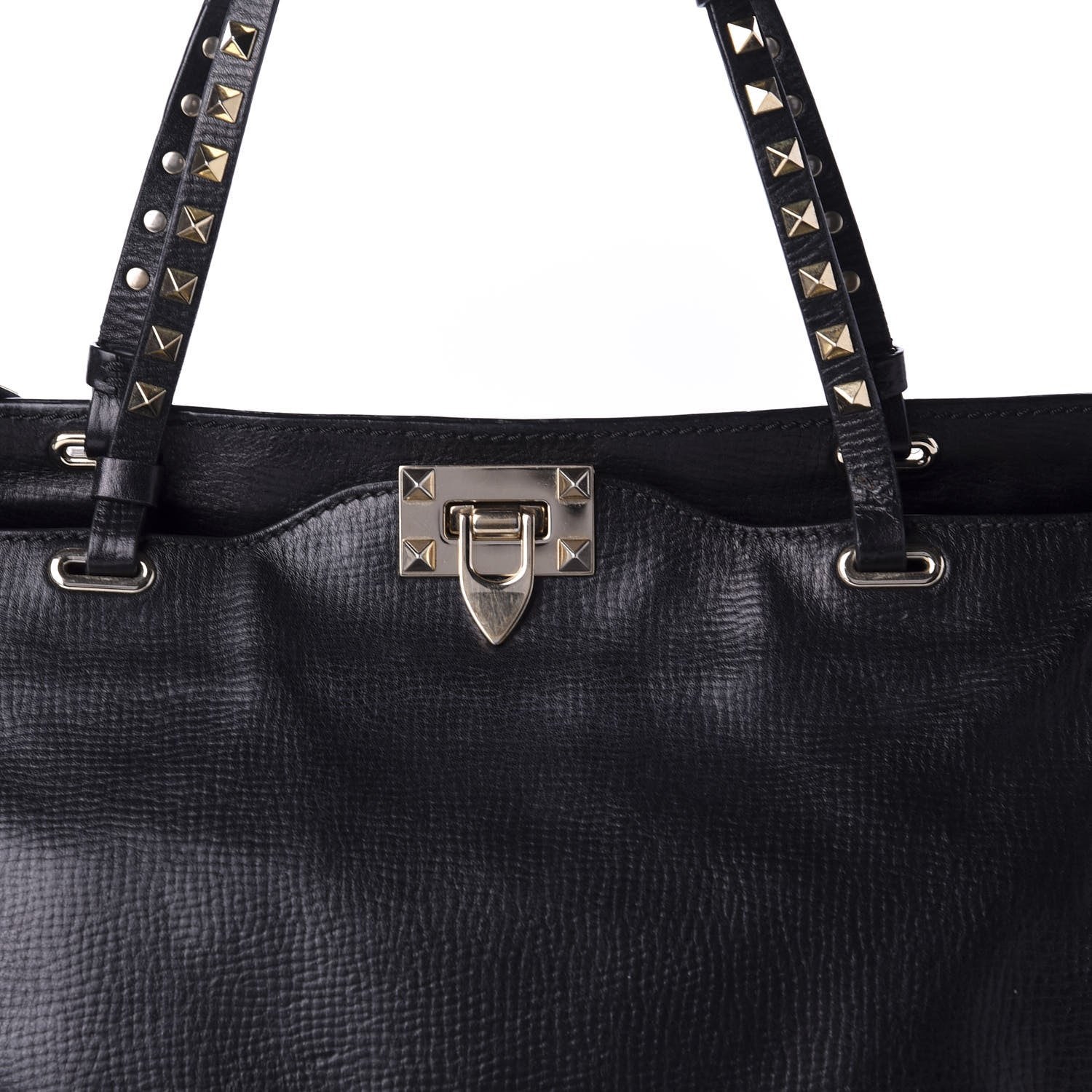 Valentino Garavani Textured Calfskin Medium Rockstud Tote Black 19 of 19
